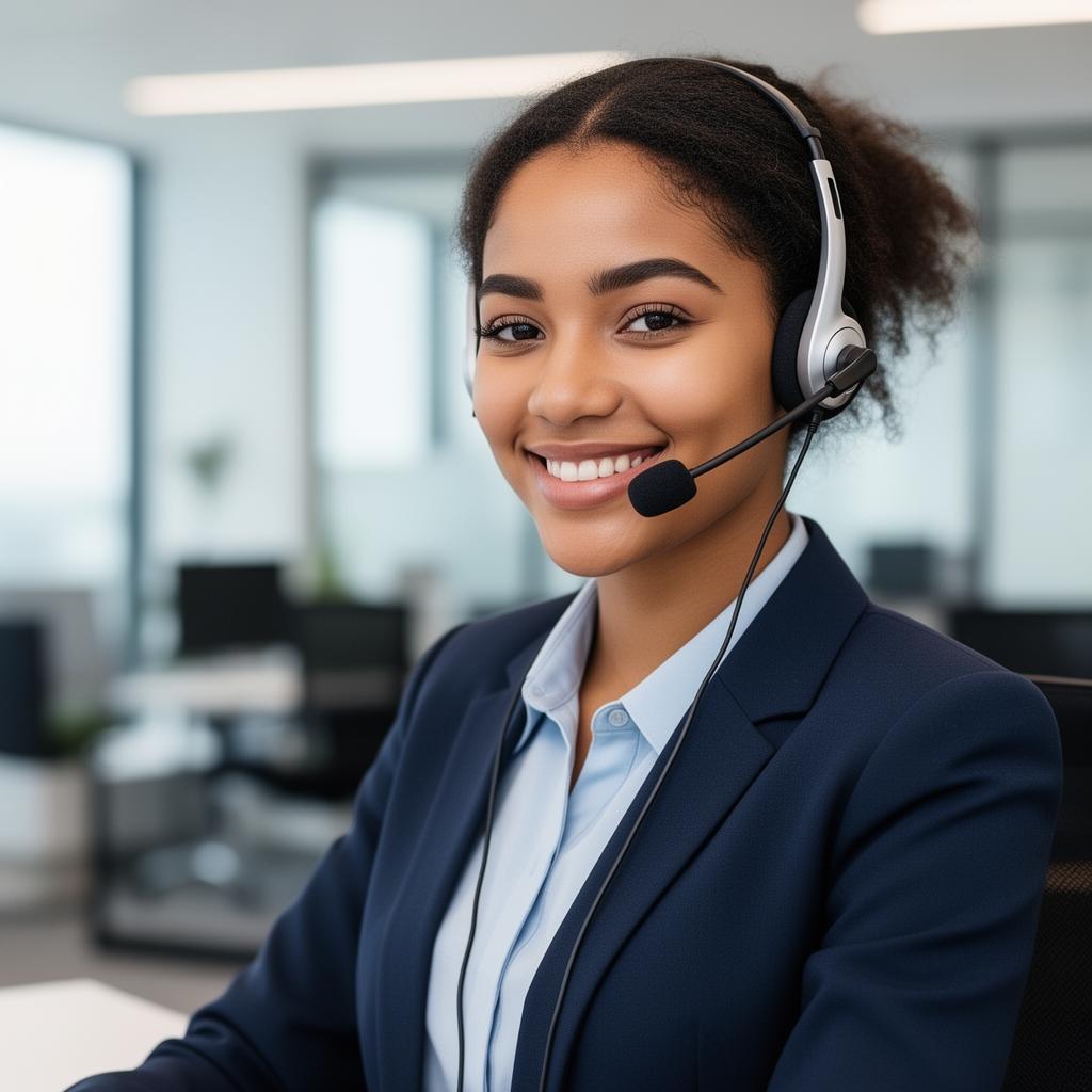 Friendly customer service representative wearing a headset ready to engage website visitors