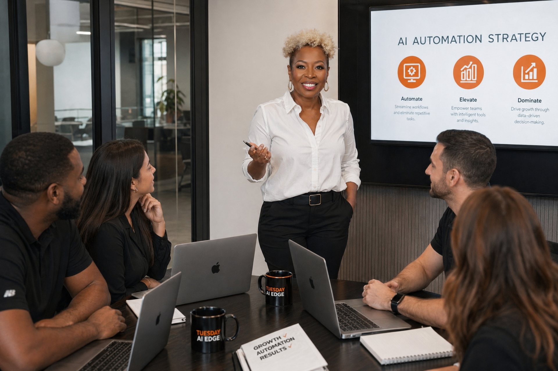 Tina Dungy presenting AI Automation Strategy to the Tuesday AI Edge team